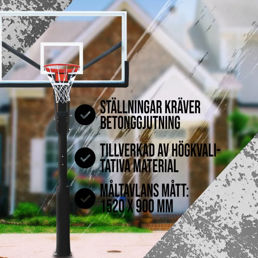 Basketställning ProSport In-Ground med Justerbar Basketkorg, 2,3-3,05m