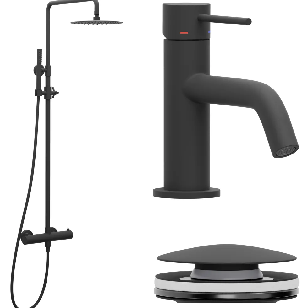 Blandarpaket Scandtap Takduschset Steel Pleasure 2 med Tvättställsblandare Voyage Coal