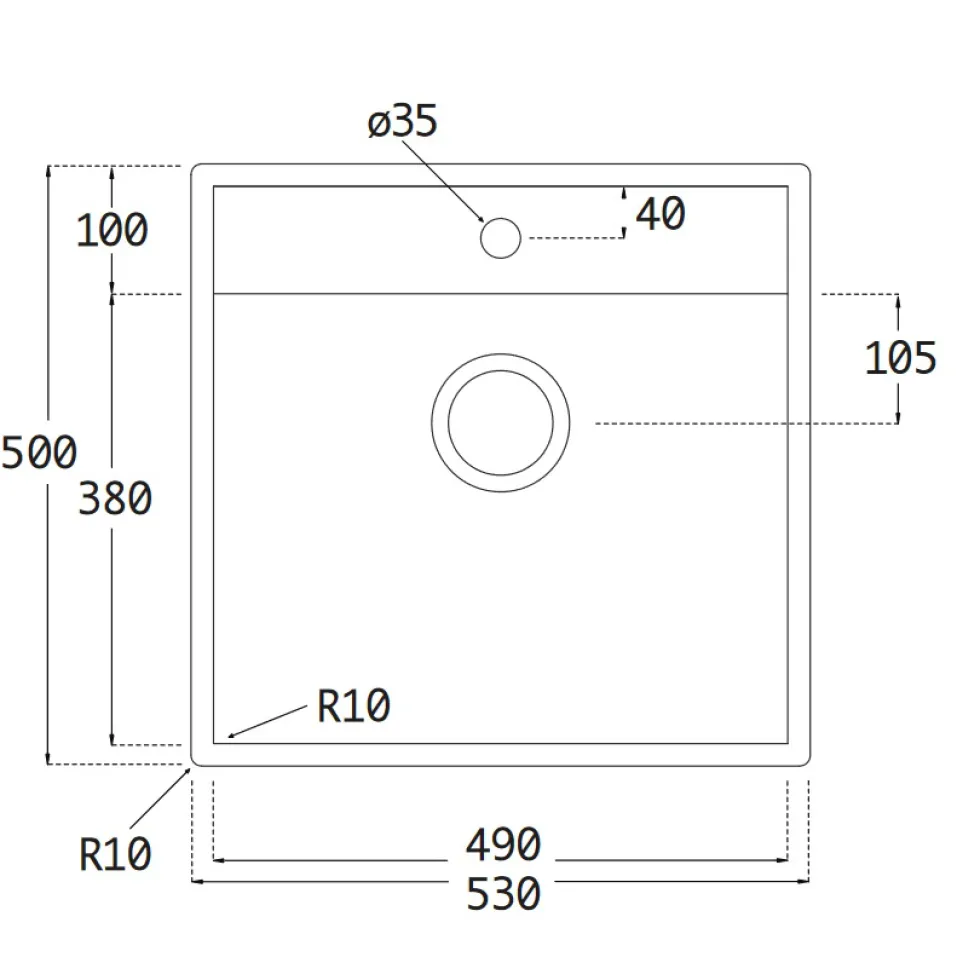 Diskho Lavabo Nexus 60 Rostfri 530 mm Enkel med Korgventil & Vattenlås