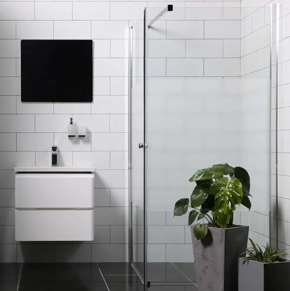 Duschhörna Bathlife Mångsidig Rak Vägg + Rak Dörr Delvis Frostat Glas