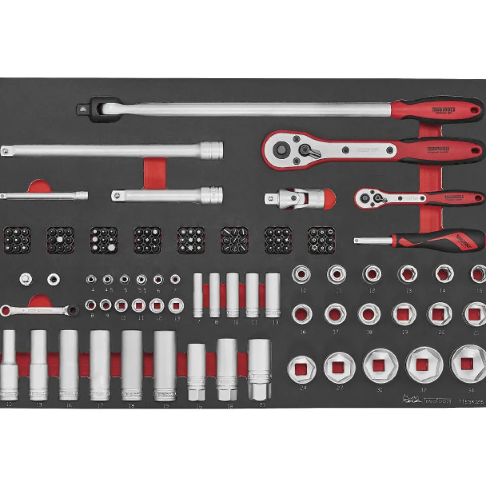 Hylsnyckelsats 126 delar med 1/4 tum och 1/2 tum fyrkantsfäste Teng Tools TTESK126