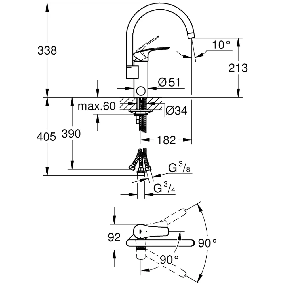 Köksblandare Grohe Eurosmart 31786 Engreppsblandare Diskmaskinsavstängning & Svängbar Pip