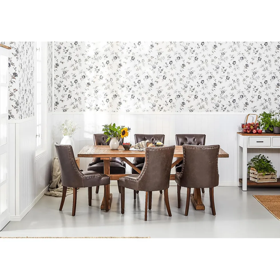 Matgrupp Manor House Lyon Förlängningsbart Matbord & 6 Tuva Stolar Trä/Brun Almträ