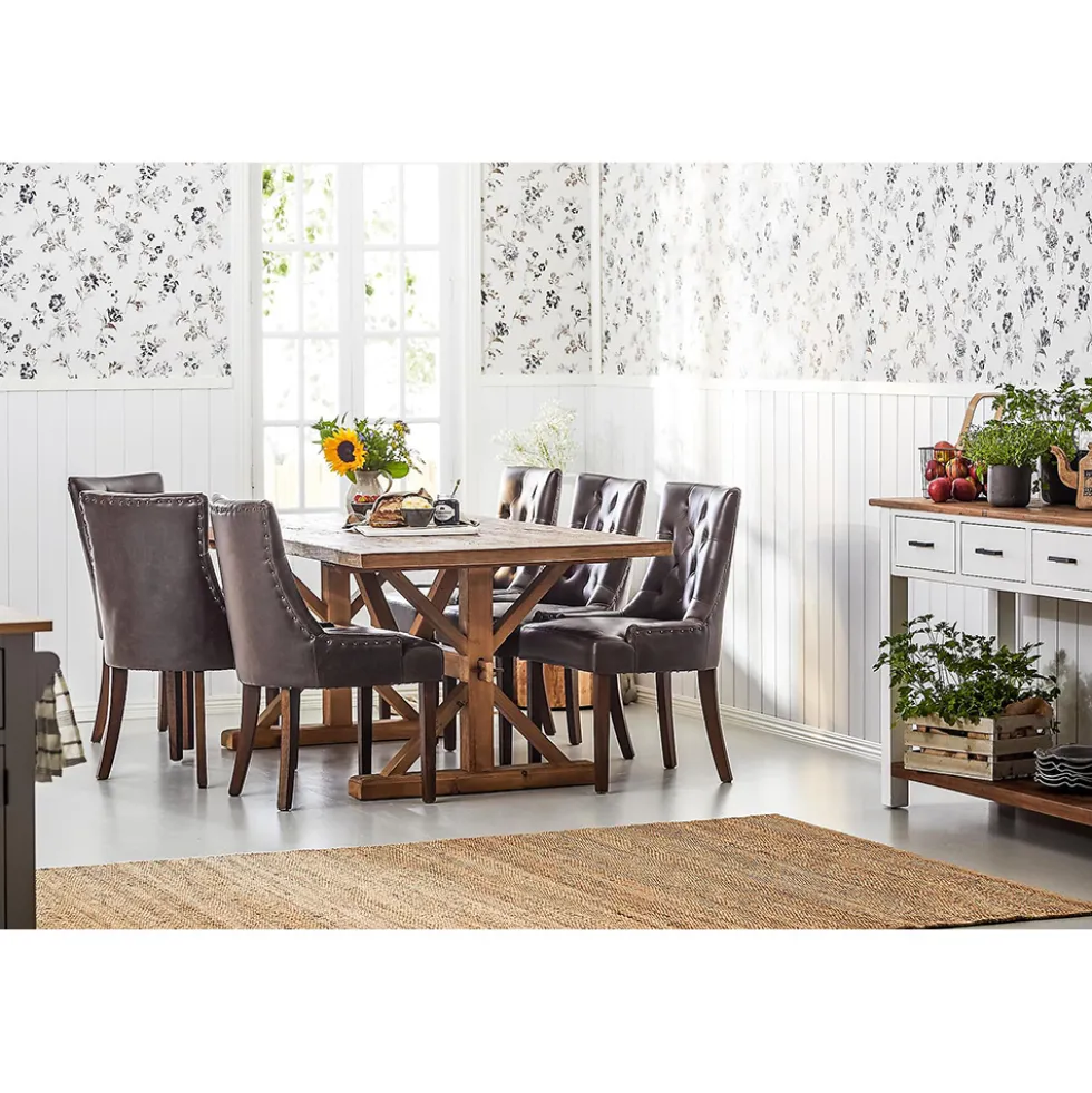 Matgrupp Manor House Lyon Förlängningsbart Matbord & 6 Tuva Stolar Trä/Brun Almträ
