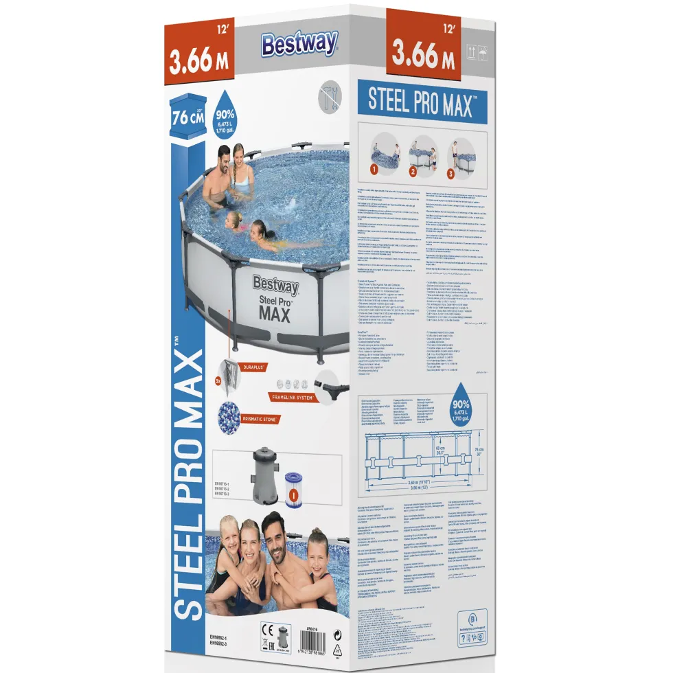 Poolpaket Bestway Steel Pro Max Ø3,66m 76cm Stålramspool Ovanmark med Filterpump