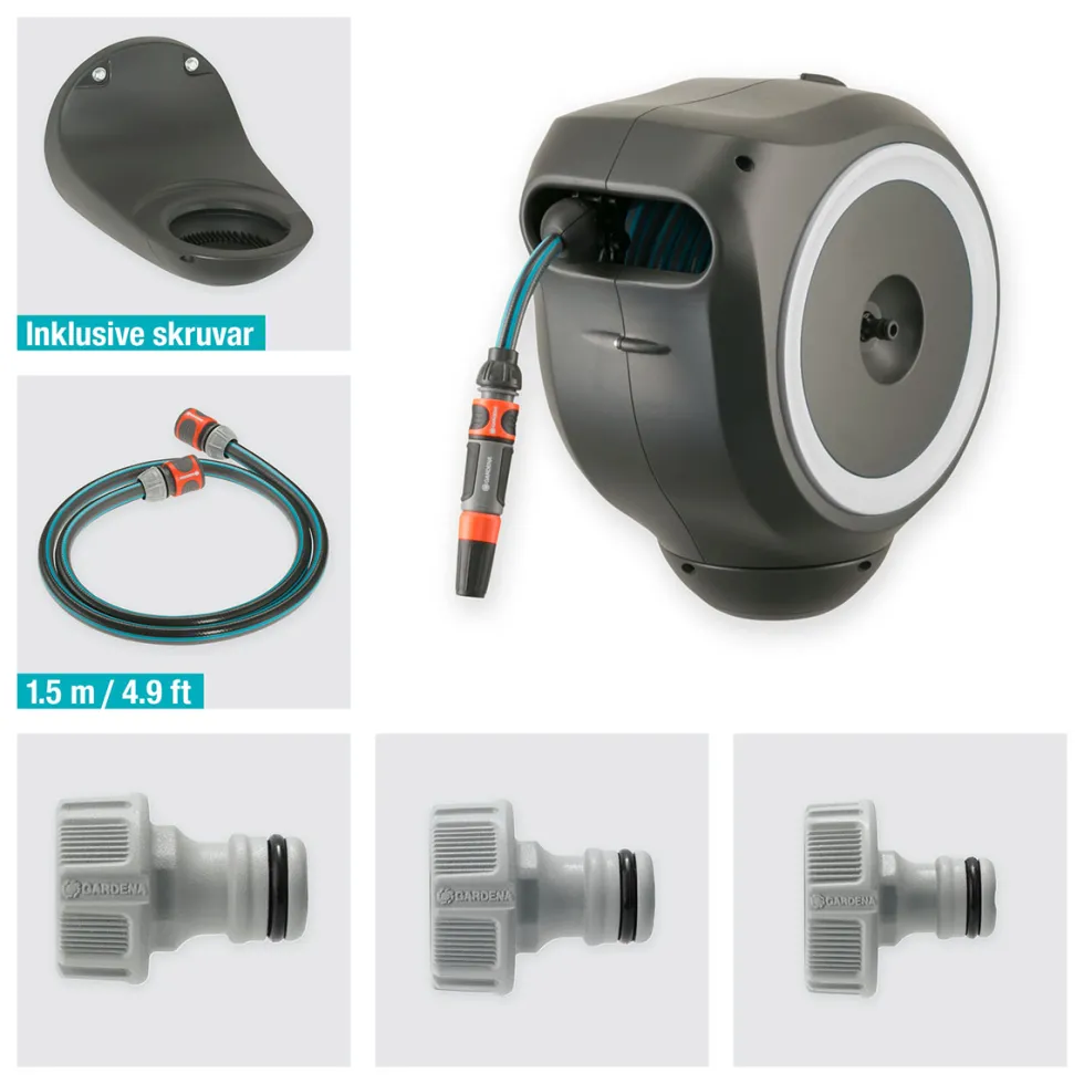 Slangbox Gardena RollUp S 15 m Vit