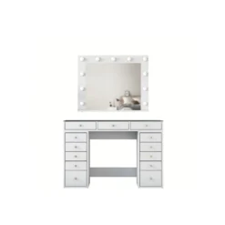 Sminkbord Scandinavian Choice Ramender Komplett med Sminkspegel, förvaring & Bordsskiva i Glas 120cm