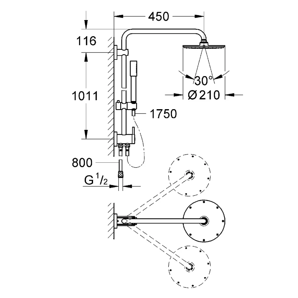 Takduschset Grohe Rainshower 210