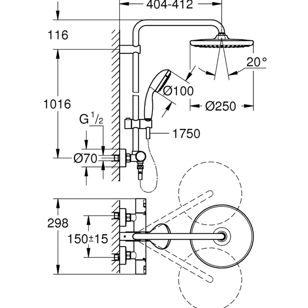 Takduschset Grohe Vitalio Start 250Krom
