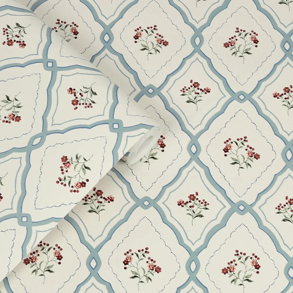 Tapet Laura Ashley Pinford Trellis Pale Seaspray Blå 121066
