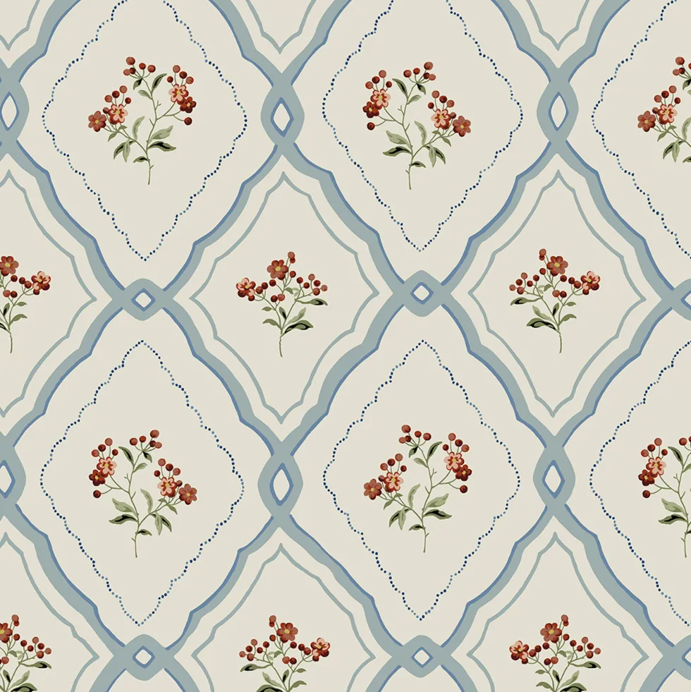 Tapet Laura Ashley Pinford Trellis Pale Seaspray Blå 121066