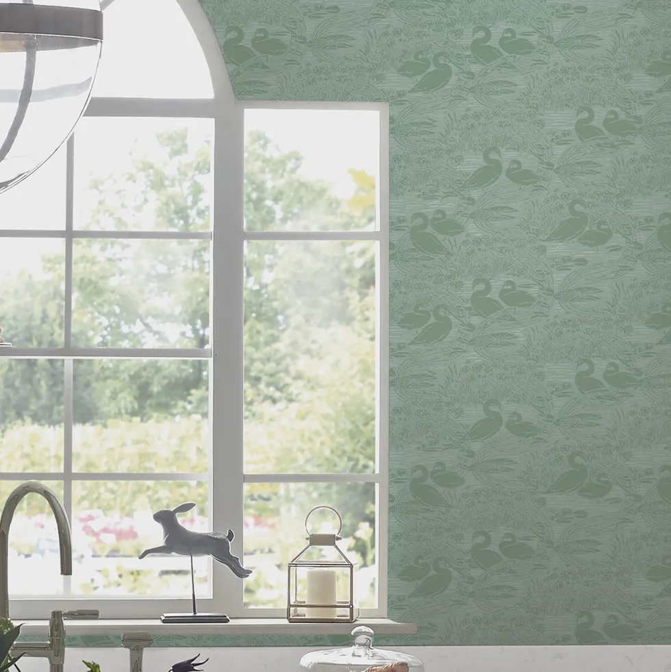 Tapet Laura Ashley Swans Jade Grön 118472