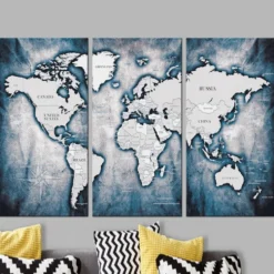 Tavla Arkiio World Map Ink Triptych