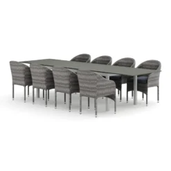 Trädgårdsgrupp Comfort Garden Tunis utomhus matgrupp förlängningsbart 205/305x90 cm med 8 Thor fåtöljer