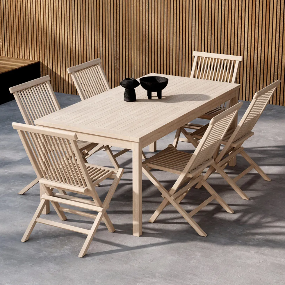 Trädgårdsmatgrupp Venture Home Kenya Rektangulärt Matbord 180x90x75 med 6 st Kenya Trädgårdsstolar