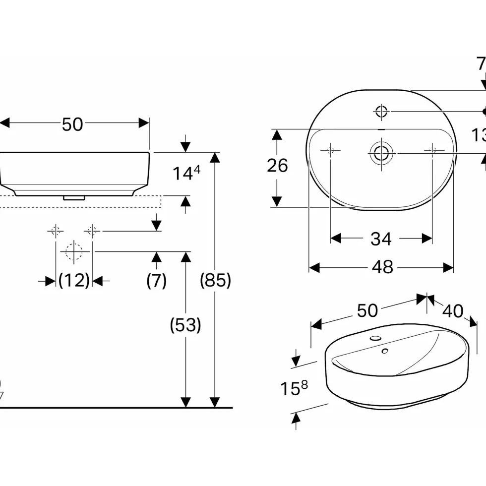 Tvättställ Geberit Variform 500 mm Lay-on Elliptiskt Kanthylla