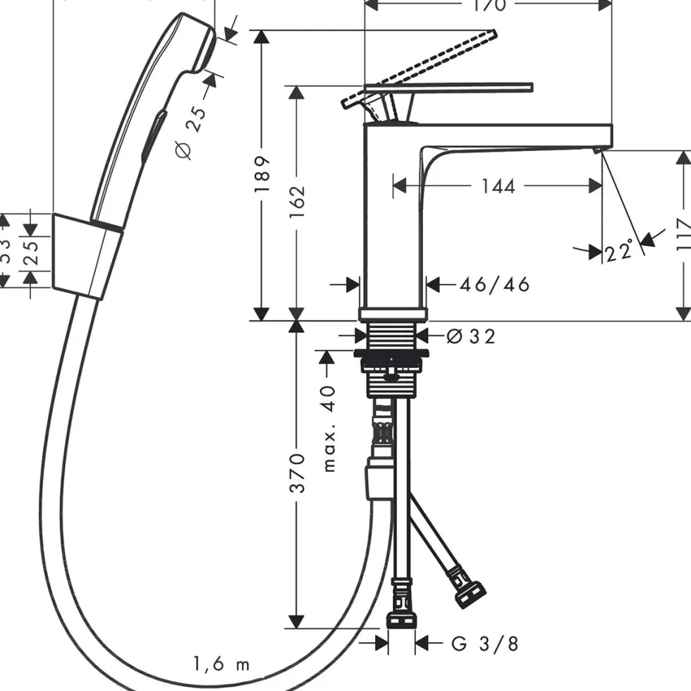 Tvättställsblandare Hansgrohe Tecturis E 110 med Bidettehanddusch och Duschslang
