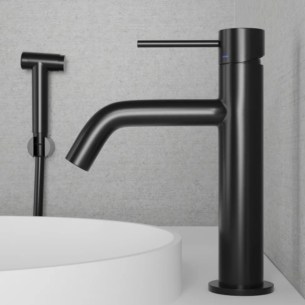 Tvättställsblandare Scandtap Steel Voyage Medium med Sidodusch