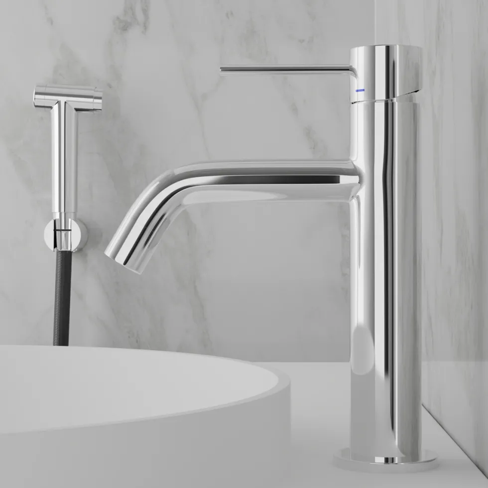 Tvättställsblandare Scandtap Steel Voyage Medium med Sidodusch