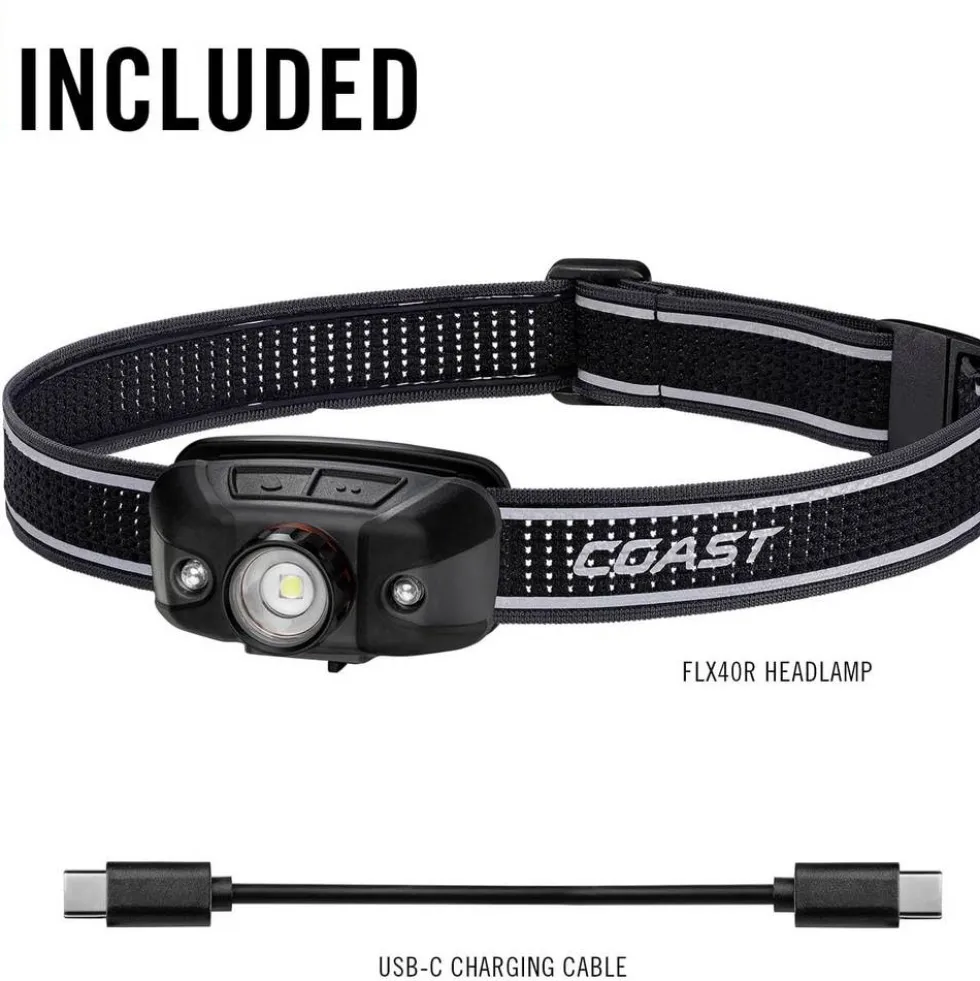 Uppladdningsbar Coast FLX40R Pannlampa med trefärgat ljus 700 lumen