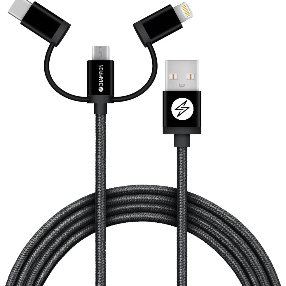 USB-A Champion till Lightning, USB-C och Micro-USB 1,5m Svart