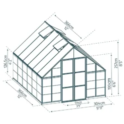 Växthus Canopia by Palram Balance, Aluminiumram med UV-Skyddad Polykarbonat & Ventilationsfönster, 10,8 m²