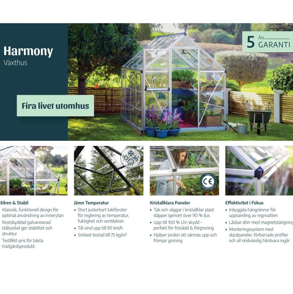 Växthus Canopia by Palram Harmony Aluminiumram med UV-Skyddad Polykarbonat & Ventilationsfönster, 2,3 m²